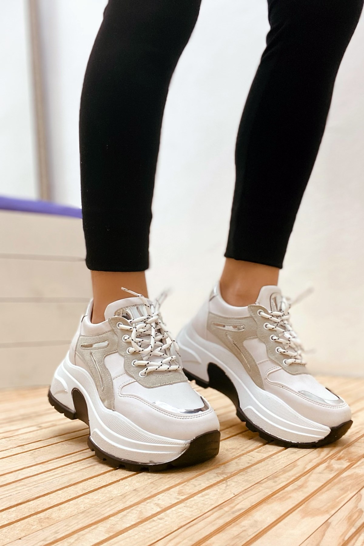 demontajı Sıçrama sandviç  Ellie Beyaz Taban 5 Yükseklik Ortopedik Iç Taban Spor Ayakkabı Sneakers