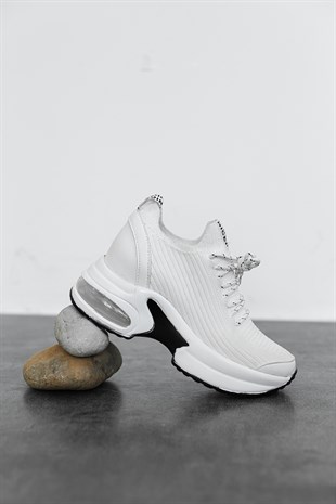 Paulo Beyaz Triko Gizli Topuk Air Tabanlı 4Cm Taban:3Cm Toplam:7Cm Sneakers