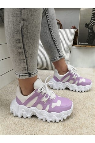Tolso Lila Tırtıklı Fileli 5 Cm Taban Yk Bayan Sneakers Spor Ayakkabı