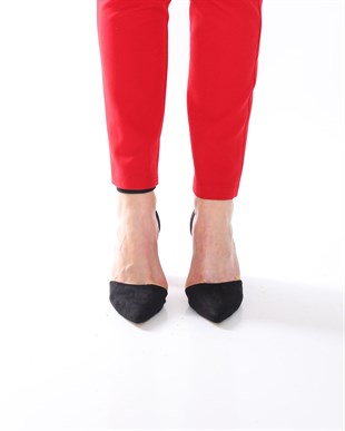 Valeri Siyah Süet  Sivri 8cm Kalın Topuklu Kadın Ayakkabı
